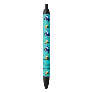 Personalised name turquoise tractors black ink pen