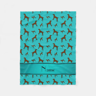 Personalised name turquoise Vizsla dogs Fleece Blanket