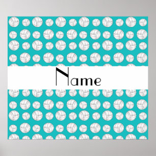 Personalised name turquoise volleyball balls poster