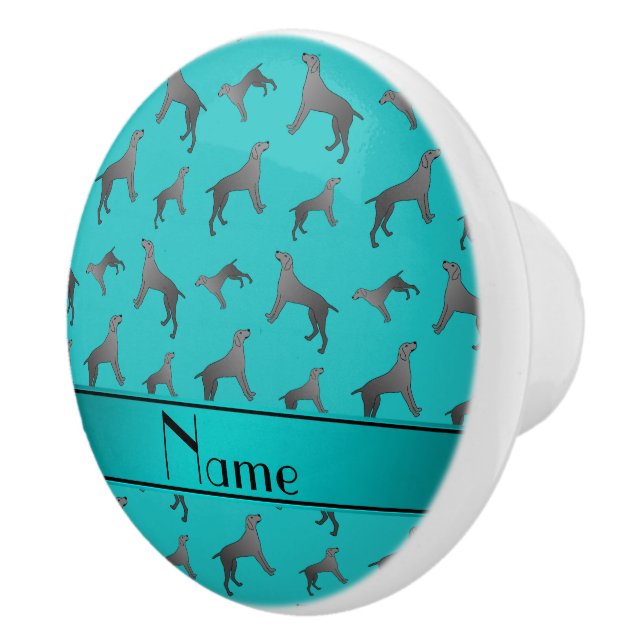 Personalised name turquoise Weimaraner dogs Ceramic Knob (Right)
