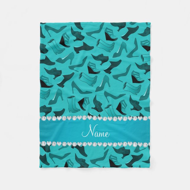 Personalised name turquoise women's shoes pattern fleece blanket (Front)