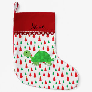 Personalised name turtle green red snowmen small christmas stocking