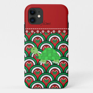 Personalised name turtle half circles candy canes iPhone 11 case