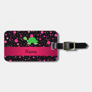Personalised name turtle pink polka dots luggage tag