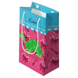 Personalised name turtle pink snowman candy canes small gift bag