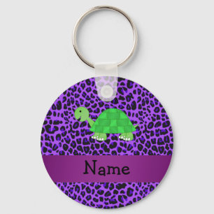 Personalised name turtle purple leopard pattern key ring