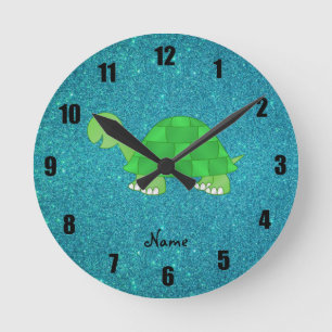 Personalised name turtle round clock