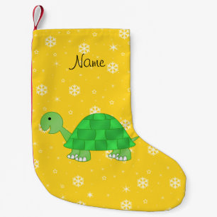 Personalised name turtle yellow snowflakes small christmas stocking