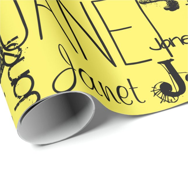 Personalised Name Typography Black Yellow Wrapping Paper (Roll Corner)