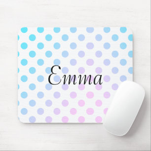 Personalised Name Typography Blue Pink Polkadot Mouse Pad