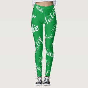 Personalised Name Typography Font Kelly Green Leggings