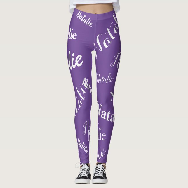 Personalised Name Typography Font Purple Leggings (Front)