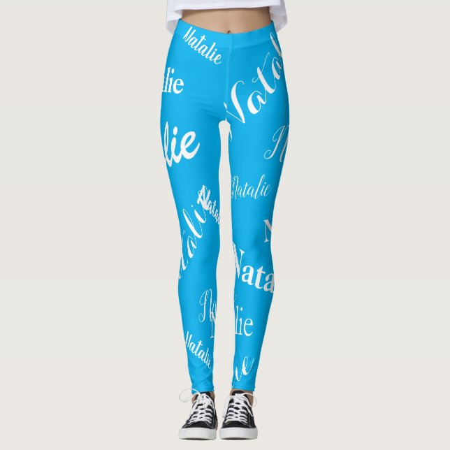 Personalised Name Typography Font Sky Blue Leggings (Front)