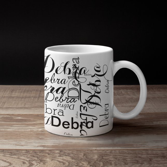 Personalised Name Typography Mug (black and white name pattern)