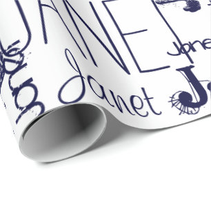 Personalised Name Typography Navy Blue Wrapping Paper
