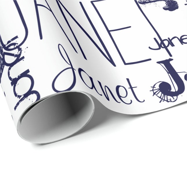 Personalised Name Typography Navy Blue Wrapping Paper (Roll Corner)
