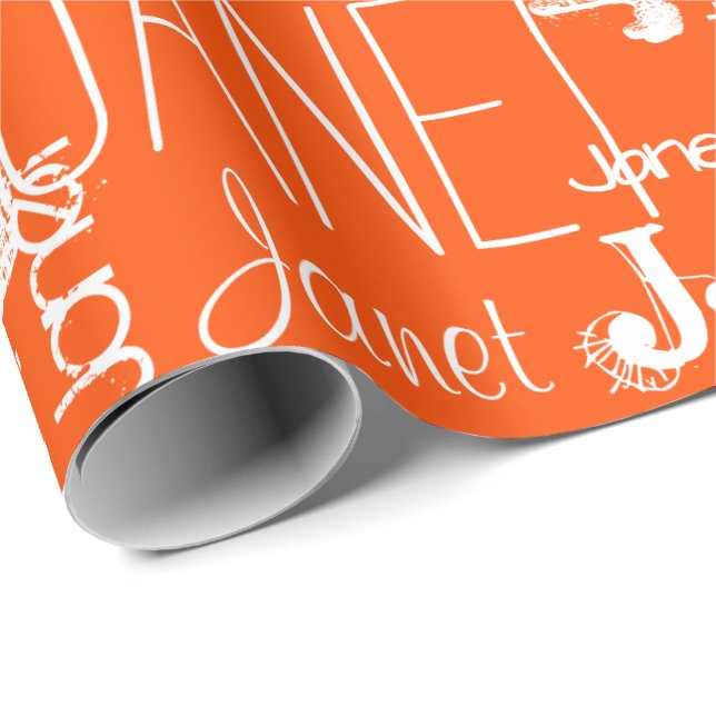 Personalised Name Typography Orange Word Cloud Wrapping Paper (Roll Corner)