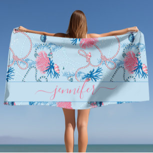 Personalised Name Under the Sea Reef Pattern Beach Towel