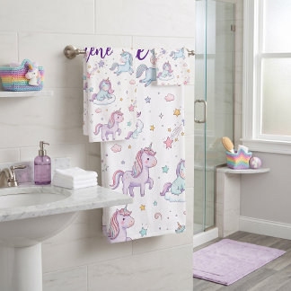 Personalised Name Unicorn Bath Towel Set