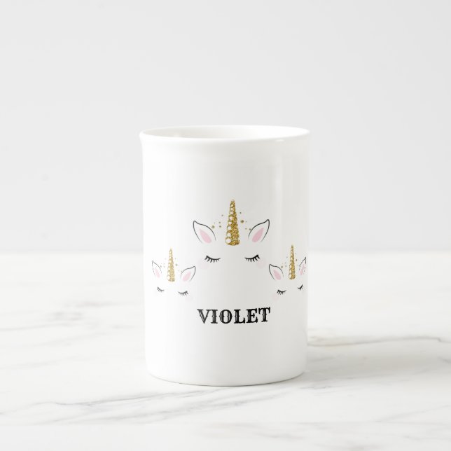 Personalised Name Unicorn Glitter Design – Custom  Bone China Mug (Front)
