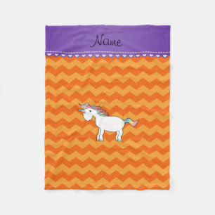 Personalised name unicorn orange chevrons fleece blanket
