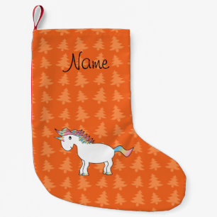 Personalised name unicorn orange trees small christmas stocking