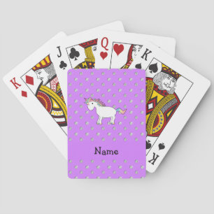 Personalised name unicorn pastel purple diamonds playing cards