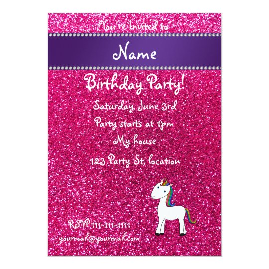Personalised name unicorn pink glitter card