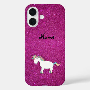 Personalised name unicorn pink glitter iPhone 16 case