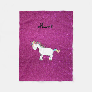 Personalised name unicorn pink glitter fleece blanket