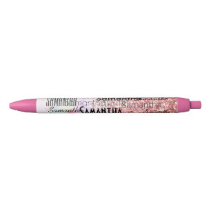 Personalised Name Unicorn Pink Glitter Sparkle   Black Ink Pen