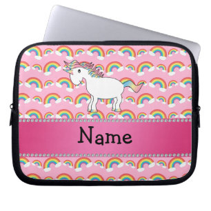 Personalised name unicorn pink rainbows laptop sleeve