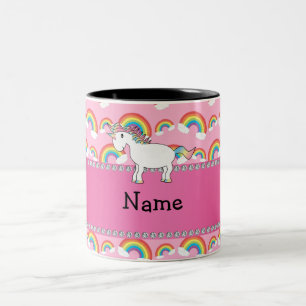 Personalised name unicorn pink rainbows Two-Tone coffee mug
