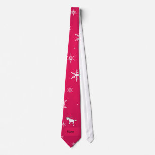 Personalised name unicorn pink snowflakes tie