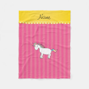 Personalised name unicorn pink stripes fleece blanket
