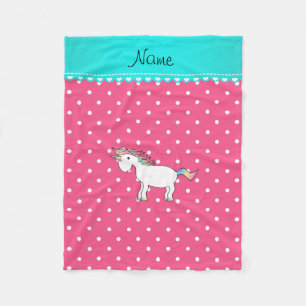 Personalised name unicorn pink tiny dots fleece blanket