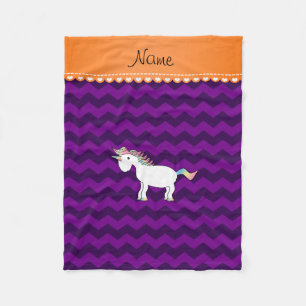 Personalised name unicorn purple chevrons fleece blanket