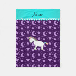 Personalised name unicorn purple stars moons fleece blanket