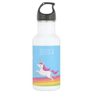 Personalised Name Unicorn Rainbow Water Bottle