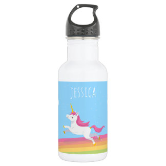 Personalised Name Unicorn Rainbow Water Bottle