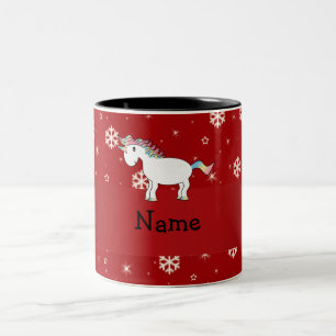 Personalised name unicorn red snowflakes Two-Tone coffee mug