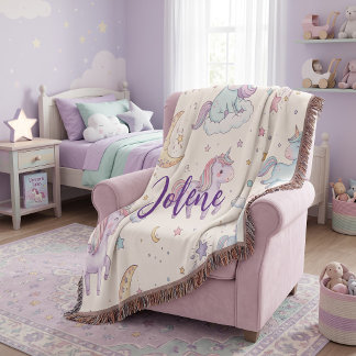 Personalised Name Unicorn Throw Blanket