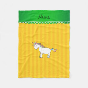 Personalised name unicorn yellow stripes fleece blanket