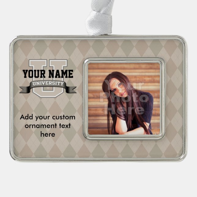 Personalised Name University Cool Funny College Silver Plated Framed Ornament (Front)