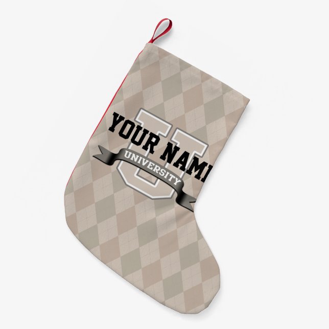 Personalised Name University Cool Funny College Small Christmas Stocking (Front (Hanging))