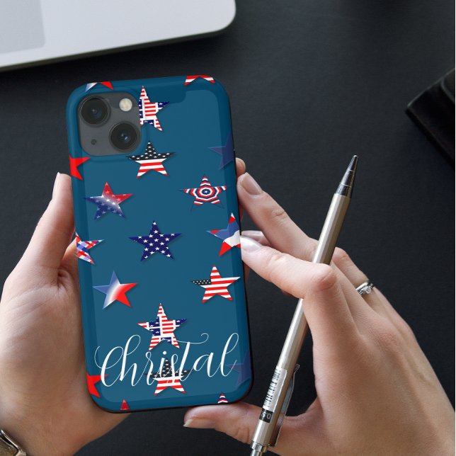 Personalised name USA flag star 4th july Case-Mate iPhone Case (Creator Uploaded)