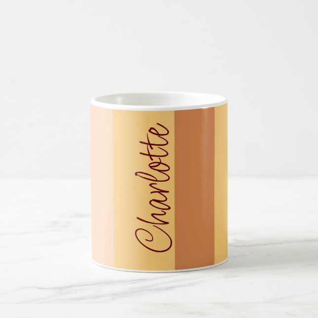 Personalised Name Vertical Beige Stripes Coffee Mug (Center)