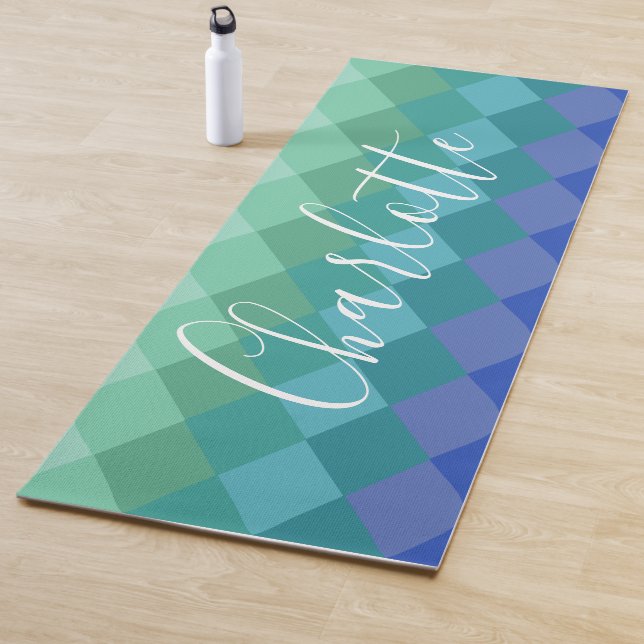 Personalised Name Vibrant Blue Green Calm Zen Yoga Mat (In Situ)