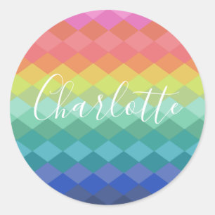 Personalised Name Vibrant Colourful Geometric Classic Round Sticker