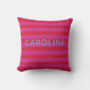 Personalised Name Vibrant Modern Pink Red Striped Cushion
